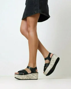 Espadrille Sandale Glattleder Schwarz