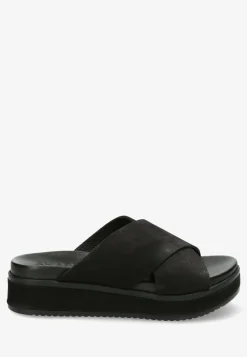 Slipper With Covered Wedge Nubuck Leather Black