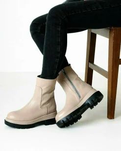 Stiefelette Glattleder Hellgrau